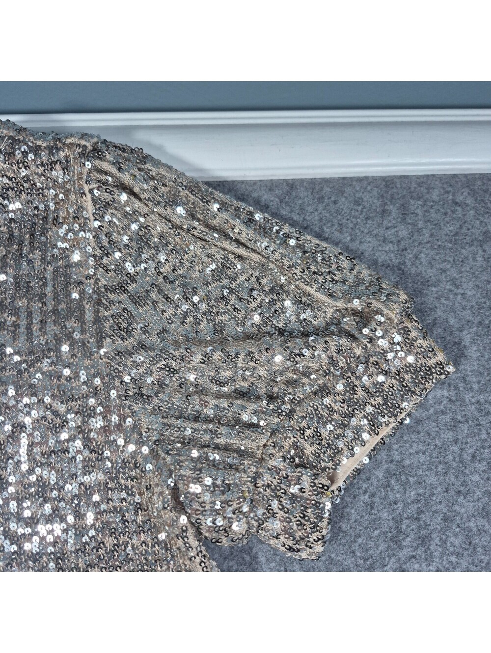 Cable & Gauge Champain Sequin Cocktail Holiday Dress Midi Sz M Sophiscated - Picture 13 of 16